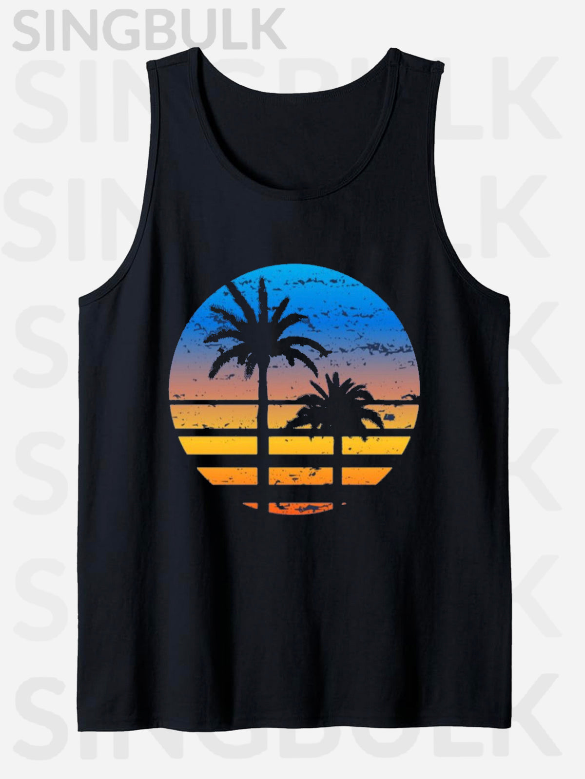 Palm Trees Print, Men'S 100% Cotton Casual Sleeveless T-shirt, Round Tank Tops for Summer, Fish Collection Graphic Tee Men'S Outdoor Clothes, Men'S Clothing