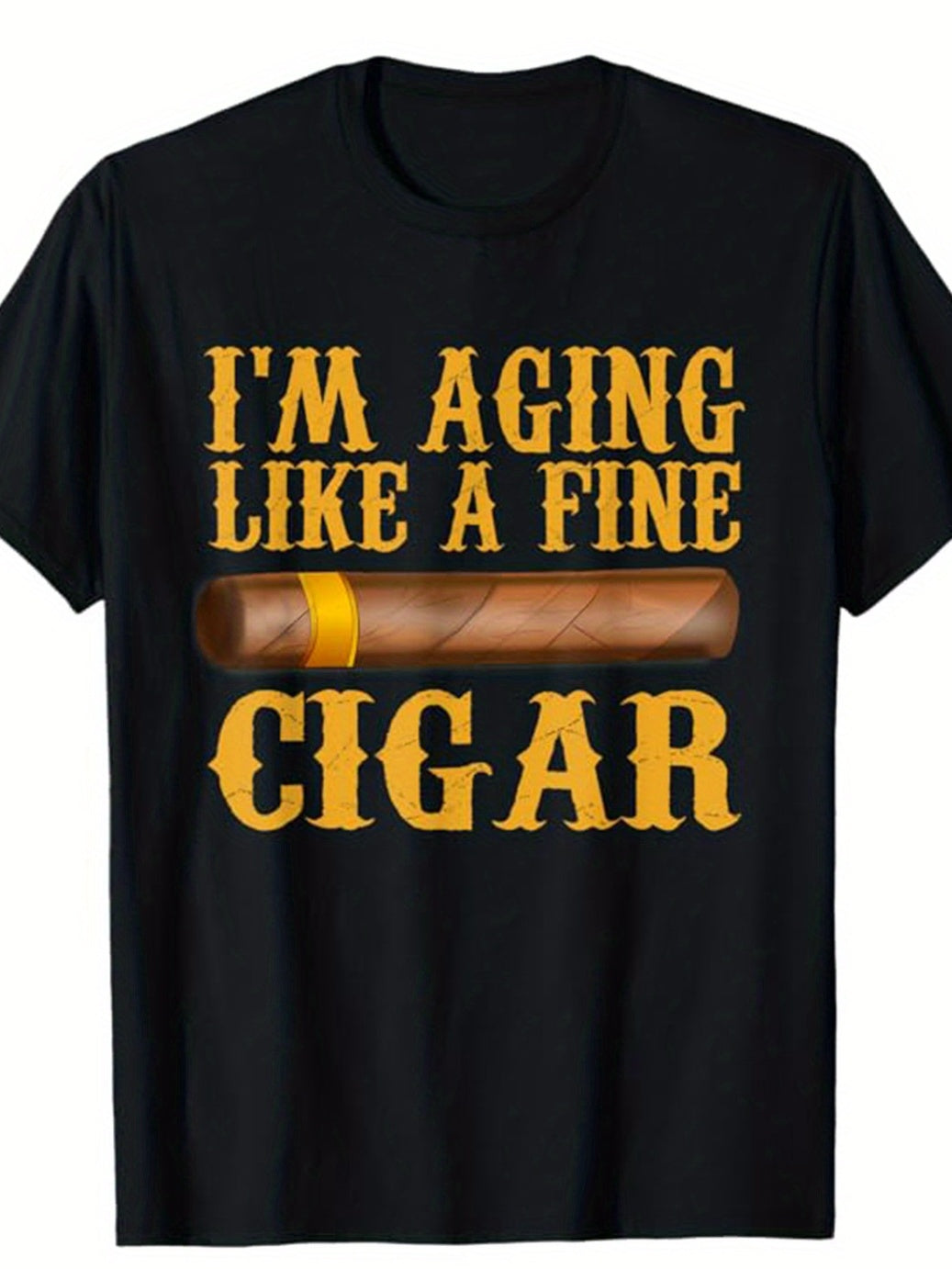 Men's Cotton T-Shirt With Cigar Print, Casual Short Sleeve Round Neck Tee, Soft Comfortable Top, Men's Clothing