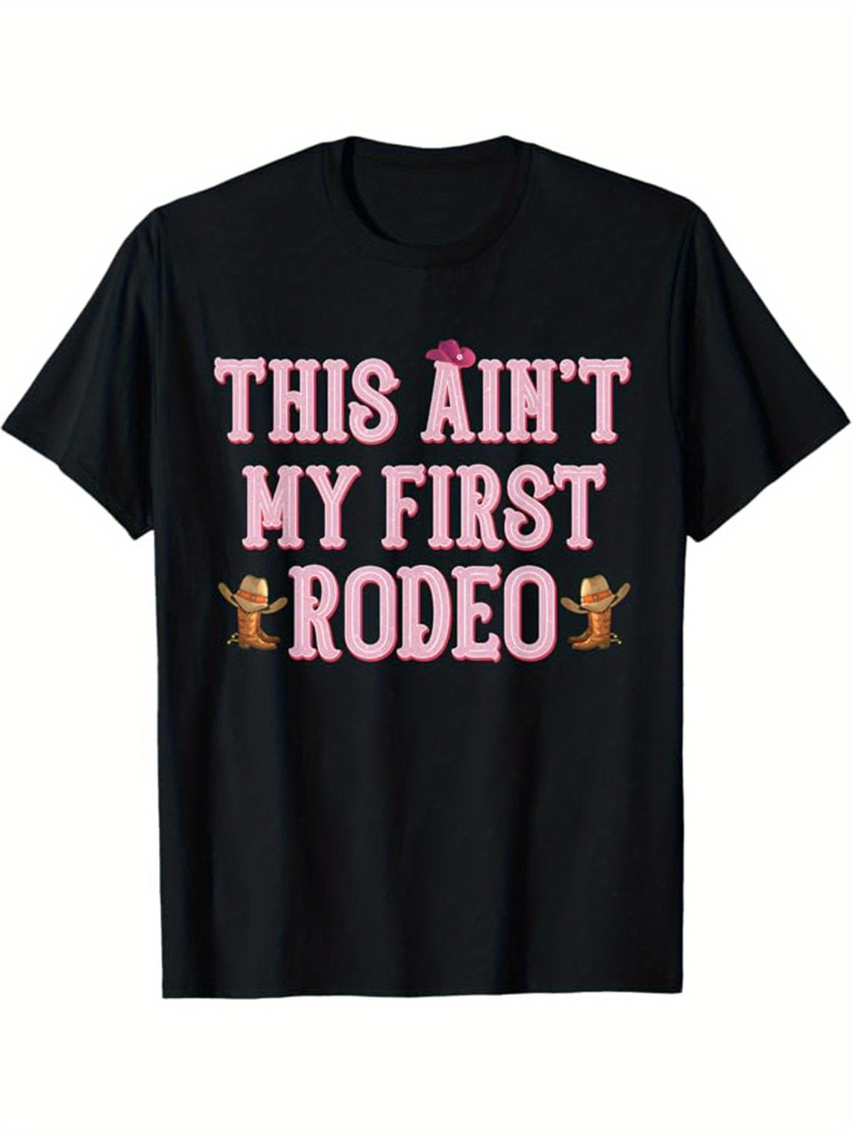 Men's Western Cowboy Graphic T-Shirt - "This Ain't My First Rodeo" Print, 100% Cotton Relaxed Fit Short Sleeve Crew Neck Tee, Machine Washable Casual Top for Outdoor & Casual Attire, Casual Wear | Graphic Tee | Comfortable Wear