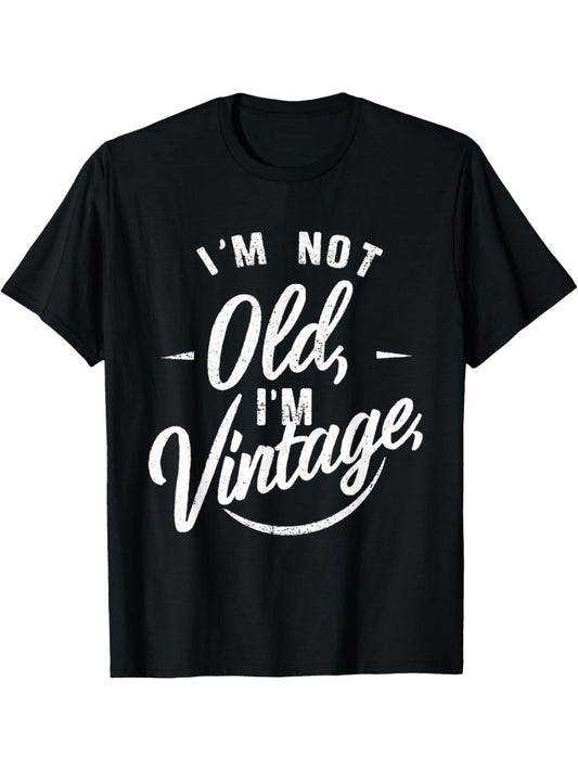 Men's "I'm Not Old, I'm Vintage" Humorous T-Shirt - Retro Casual Style, 100% Cotton, Comfortable Short-Sleeve Crewneck, Ideal for Casual Attire & Gifts