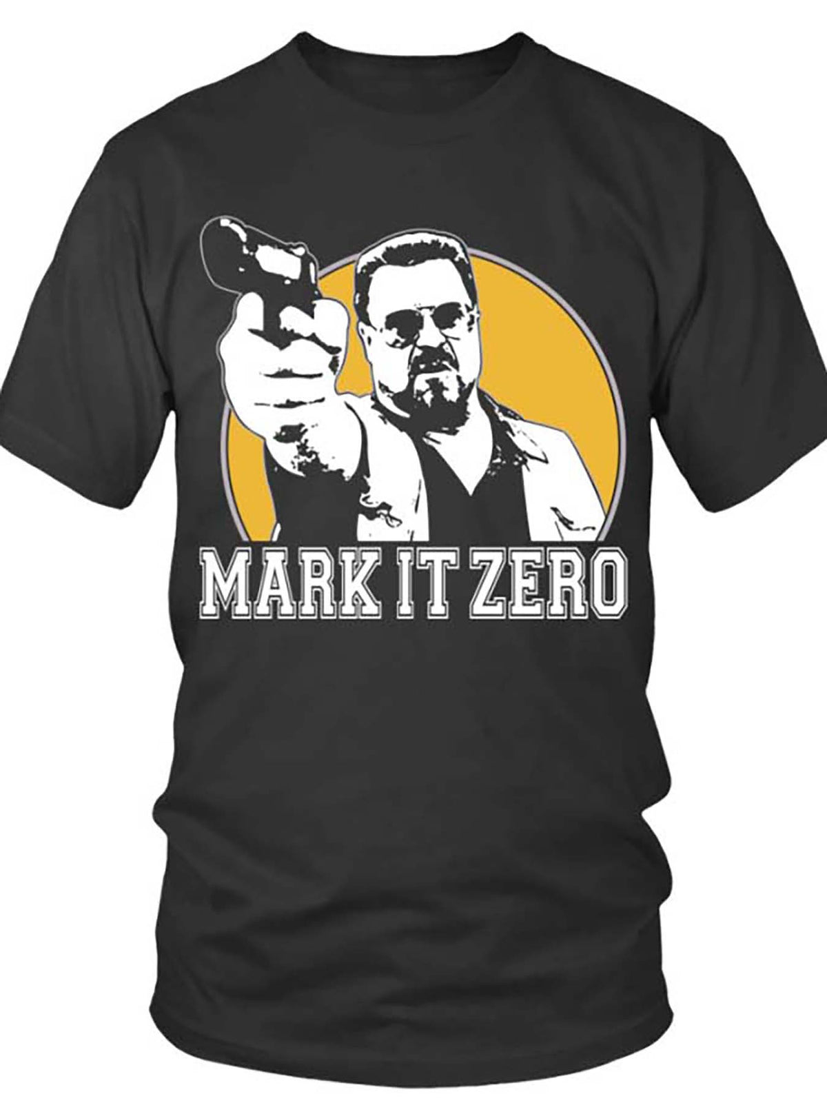 Men's "Mark It Zero" Graphic T-Shirt - Black Cotton, Short Sleeve, Casual Style Inspired by The Big Lebowski Movie, Moviethemed Apparel | Character Illustration | Knitted Fabric