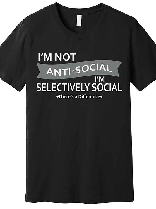 Men's Anti-Social Selectively Social Graphic T-Shirt - Funny Sarcastic Meme Design, Black Cotton Short Sleeve Tee, Casual & Comfortable Fit