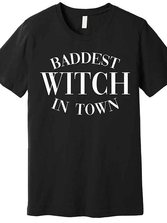 Baddest Witch In Town Funny Halloween Premium T-Shirt 228074 funny Men'S Short Sleeve Graphic T-shirt Collection black AA