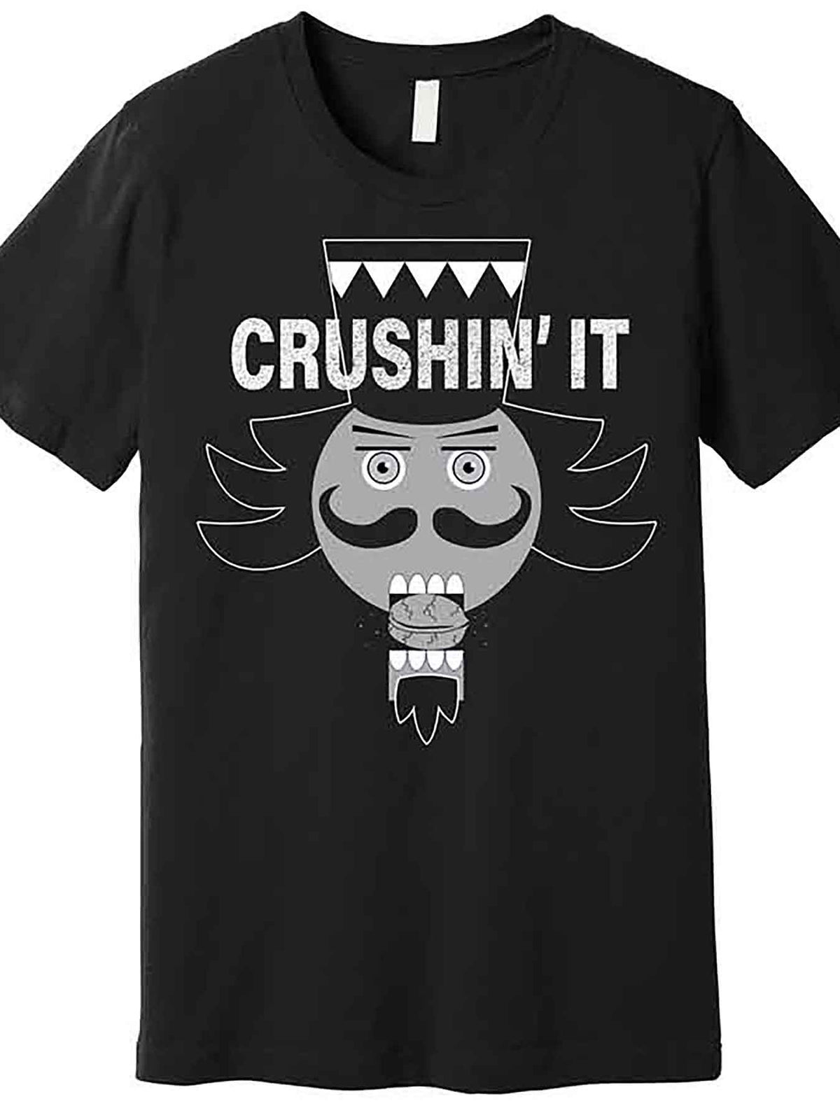 Men’s "Crushin' It" Funny Nutcracker Graphic T-Shirt - Black Cotton Short Sleeve Casual Tee with Bold Print, Machine Washable, Regular Fit, VLANMON
