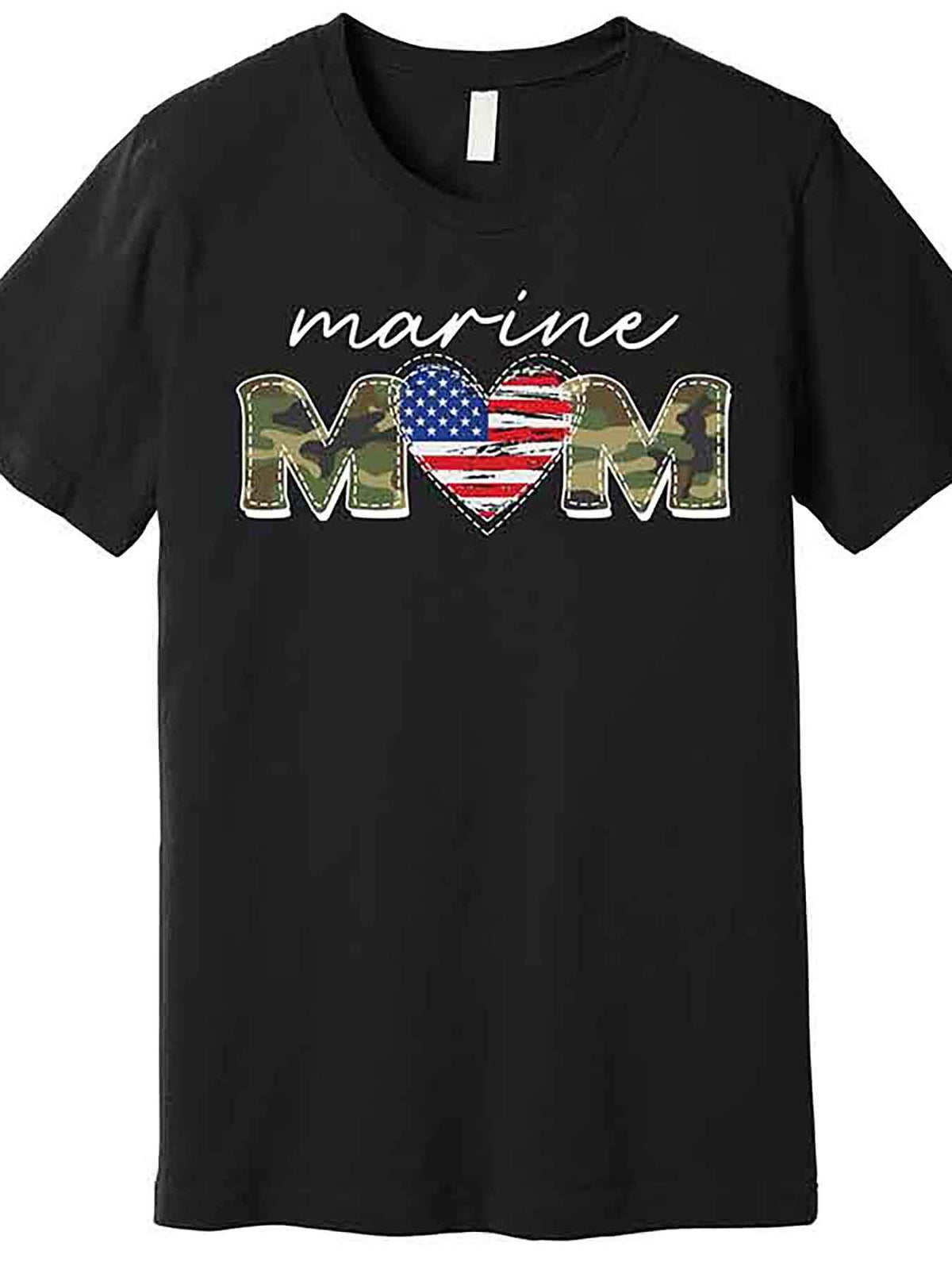 Cute Camouflage Marine Mom American Flag Heart Premium T-Shirt 227078 funny Men'S Short Sleeve Graphic T-shirt Collection black AA