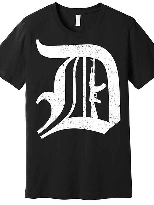 Men's Black Graphic T-Shirt - "Defend Detroit" AK47 Design, Casual Short Sleeve Cotton Tee, Machine Washable, Round Neck, Regular Fit