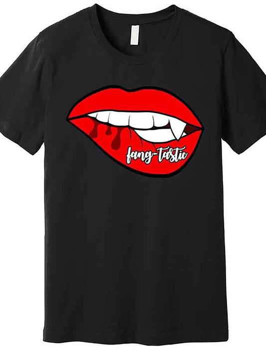Fang Tastic Funny Vampire Lips Premium T-Shirt 230491 funny Men'S Short Sleeve Graphic T-shirt Collection black AA