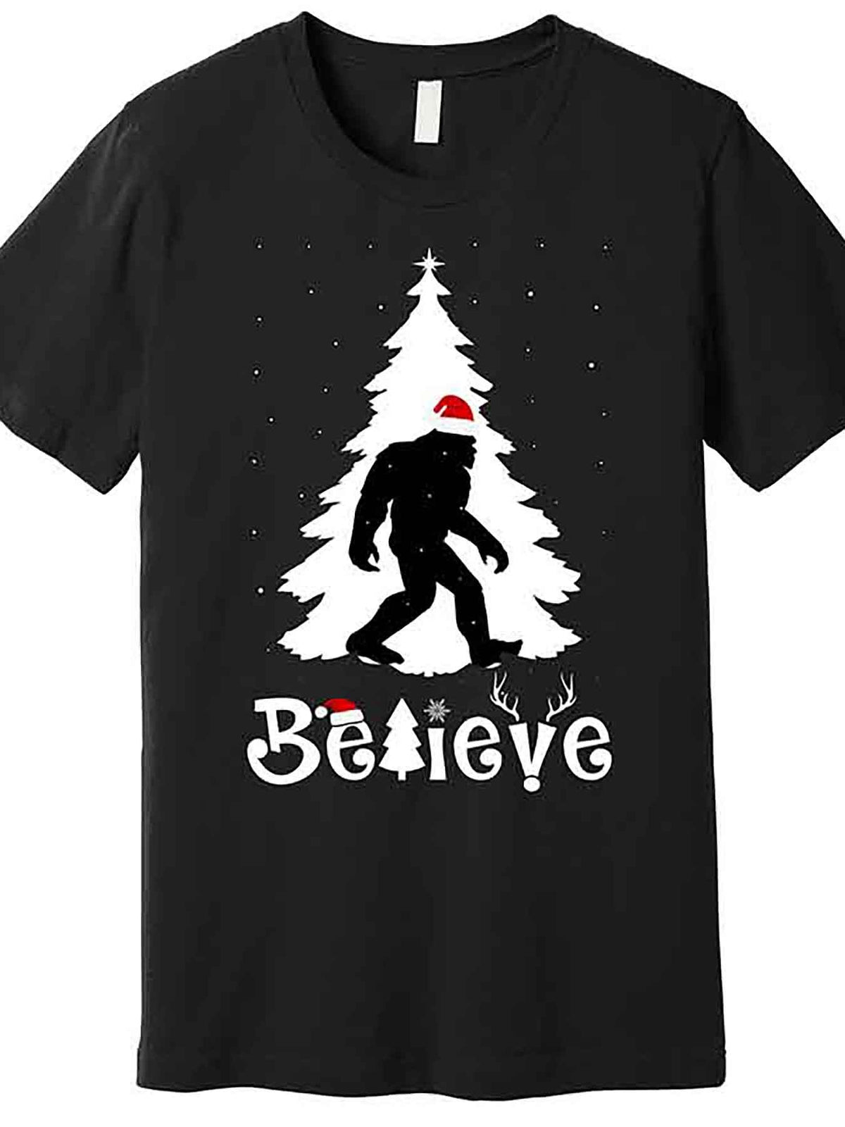 Men's Christmas Sasquatch Graphic T-Shirt, 100% Cotton Crew Neck Tee, Casual Style with Medium Stretch, Solid Color with Applique Detail, Regular Fit - Black, Christmas Apparel | Humorous Christmas Tee | Medium Stretch Fabric, Christmas Shirts