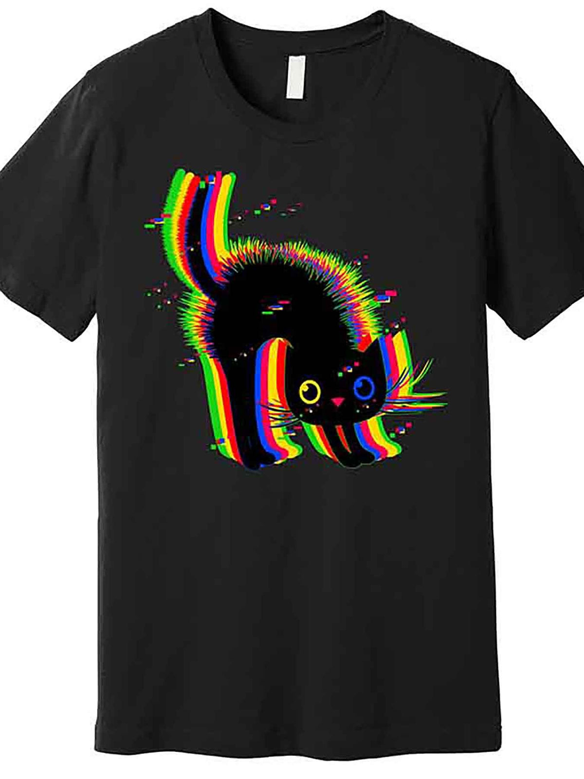 Funny Cute Colorful Glitch Cat Premium T-Shirt 228936 funny Men'S Short Sleeve Graphic T-shirt Collection black AA