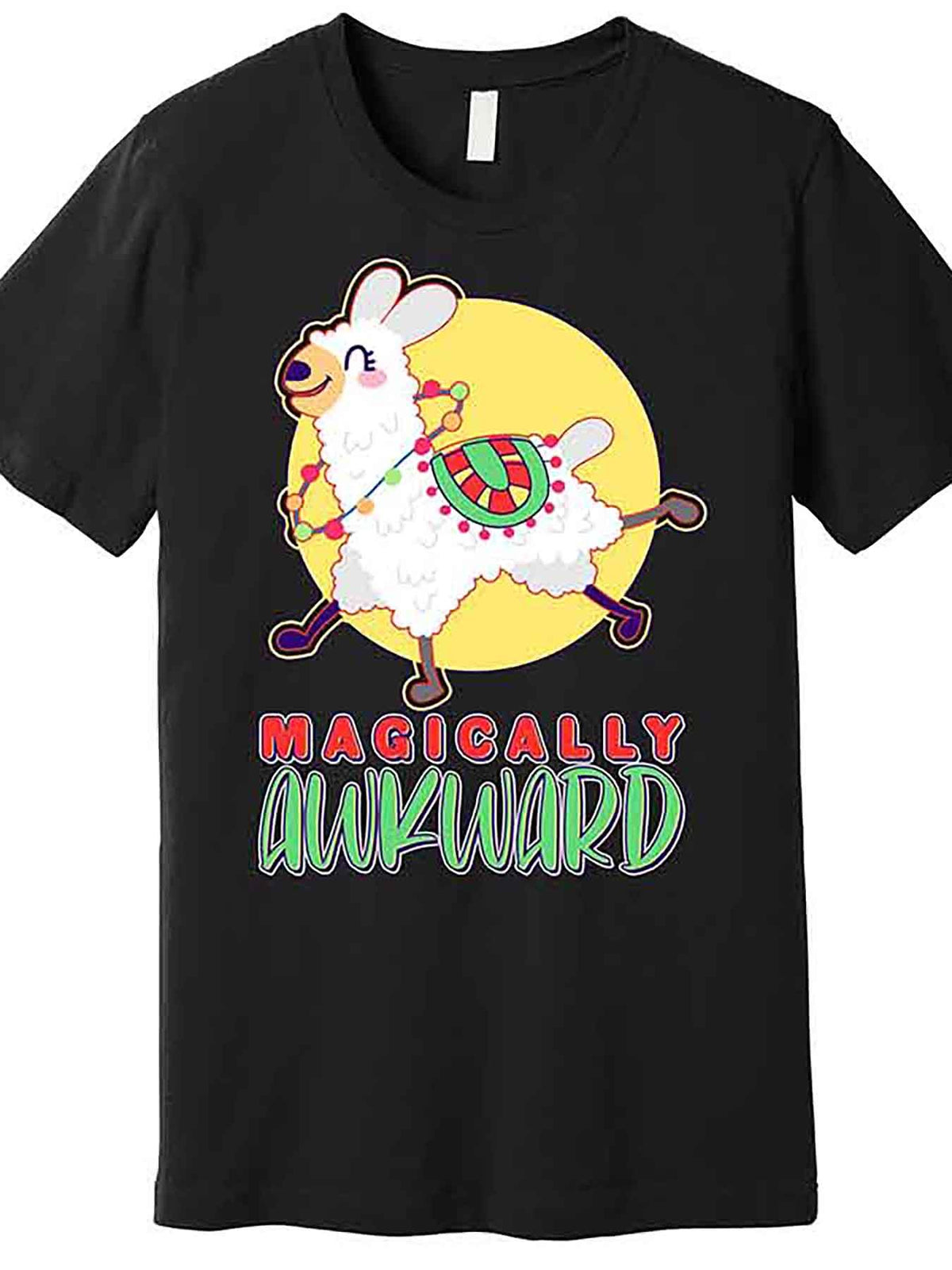 Funny Cute Magically Awkward Llama Alpaca Premium T-Shirt 229510 funny Men'S Short Sleeve Graphic T-shirt Collection black AA
