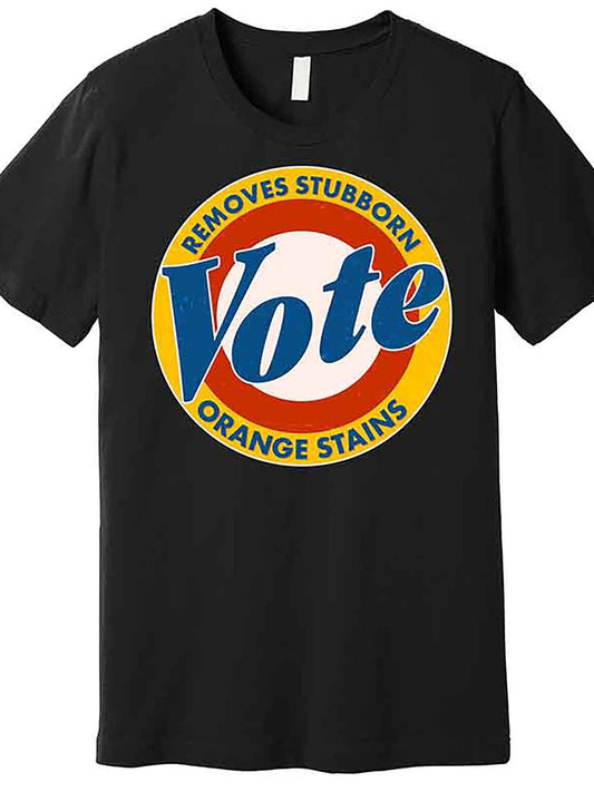 Men’s Funny VOTE Graphic T-Shirt - Black, Removes Stubborn Orange Stains, Premium Cotton Short Sleeve, Casual Round Neck, Machine Washable