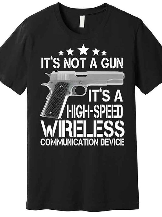 Men's Black Cotton Graphic T-Shirt - Humor "It's Not A Gun" Design, Casual Short Sleeve, Machine Washable, Star Motif