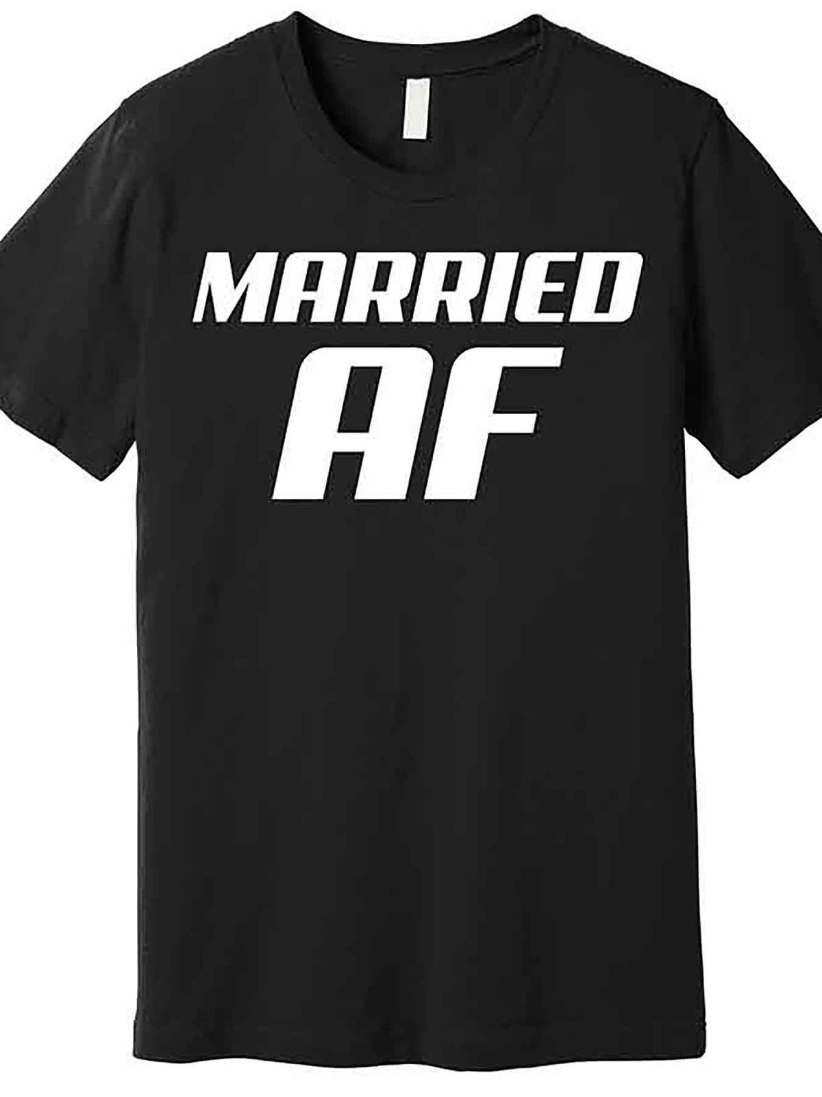 Married AF Funny Marriage Wedding Premium T-Shirt - 100% Cotton Men’s Short Sleeve Graphic Tee, Casual Crew Neck, Regular Fit, Medium Stretch, Solid Black with Bold White Applique Design, Lightweight & Comfortable for Casual Attire or Special Occasions