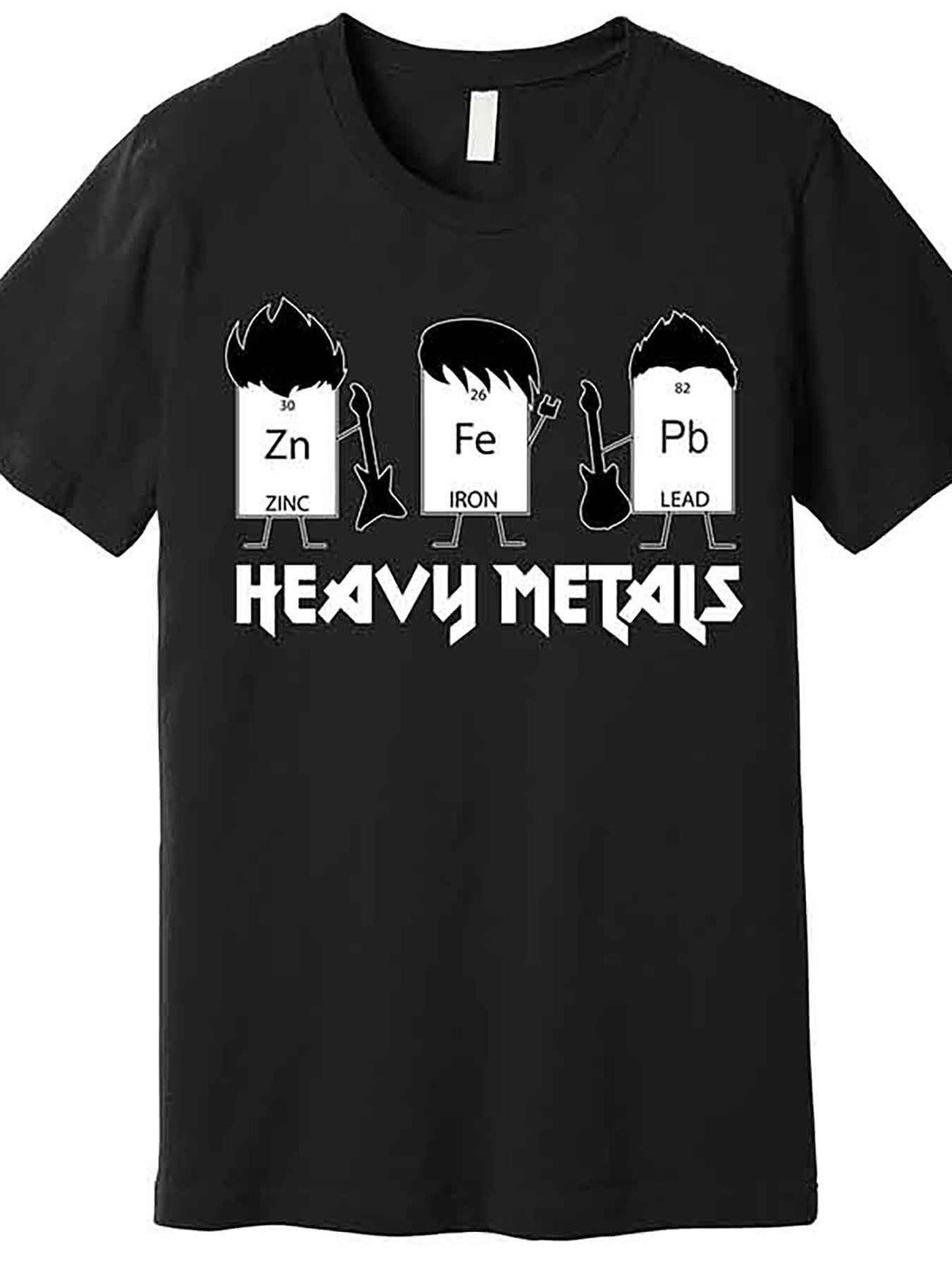 Men’s Heavy Metals Periodic Table Graphic T-Shirt - Funny Black Cotton Short Sleeve Tee with Zinc, Iron, Lead & Ore Cartoon Design, Casual & Comfortable Fit, Retro T Shirt