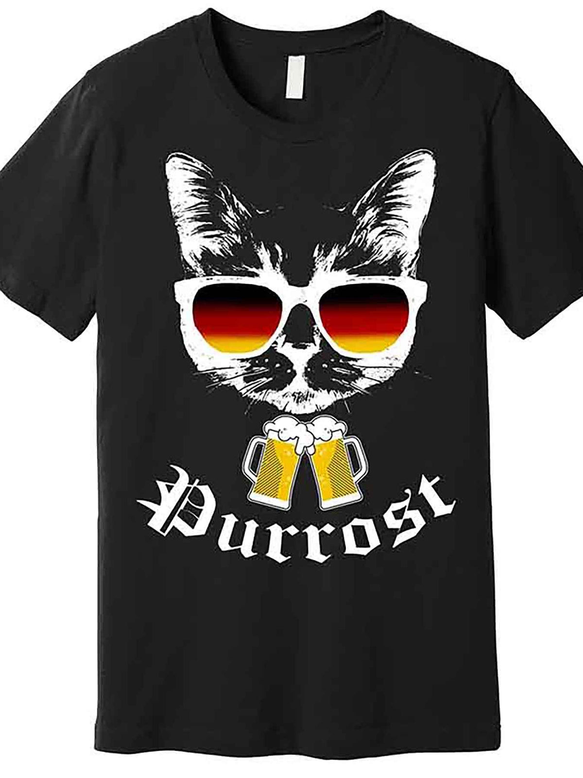 Purrost Cat Funny Oktoberfest Men’s Short Sleeve Graphic T-Shirt - Premium Cotton, Black, Regular Fit, Round Neck, Machine Washable, Casual Style, Embellished Design, Festival Apparel | Humorous Graphic |, VLANMON