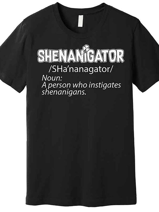 Men’s Black Shenanigator Graphic T-Shirt - Funny St. Patrick’s Day Casual Short Sleeve Tee with Humorous Definition, Machine Washable, Round Neck, Medium Stretch Fabric