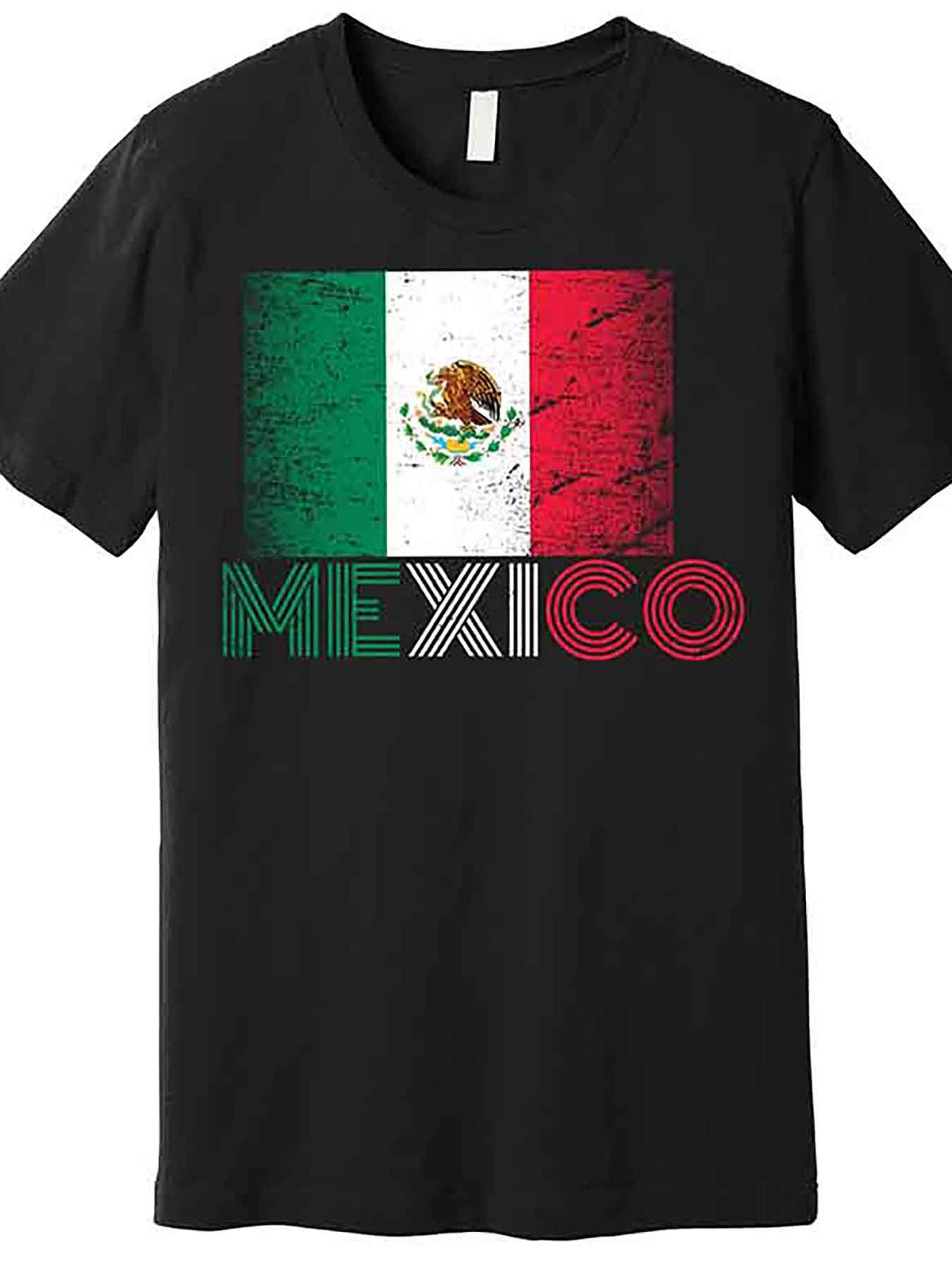 Men's Vintage Distressed Mexico Flag Graphic T-Shirt - Soft Premium Cotton Regular Fit Short Sleeve Tee with Patriotic Eagle & Serpent Design, Machine Washable Casual Black Shirt, Mexican T Shirt, Everyday Comfort, Medium Elasticity
