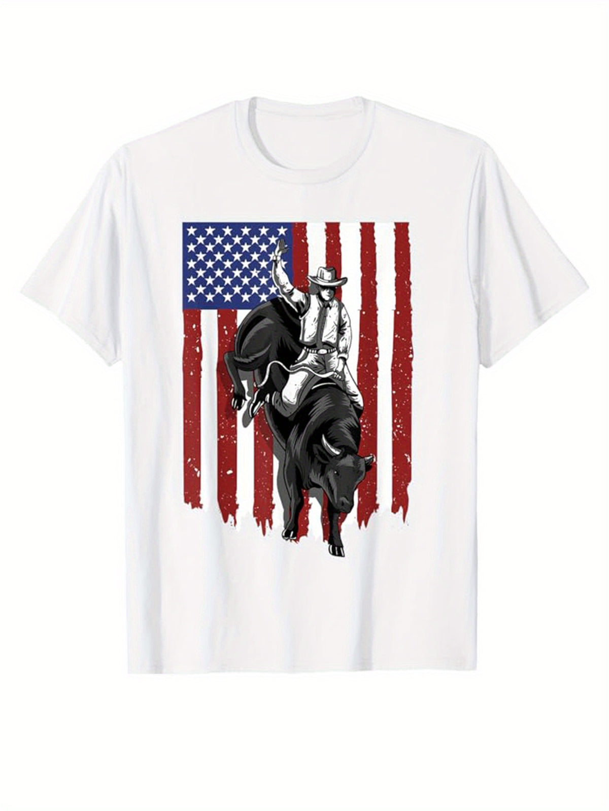 Western Cowboy Print Men's Cotton Top, Casual Short Sleeve Crew Neck T-shirt, Men's Clothing For Outdoor