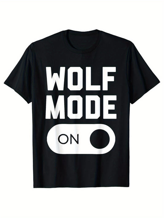Wolf Print Men's Cotton T-shirt, Casual Short Sleeve Crew Neck T-shirt, Men's Tee For Outdoor