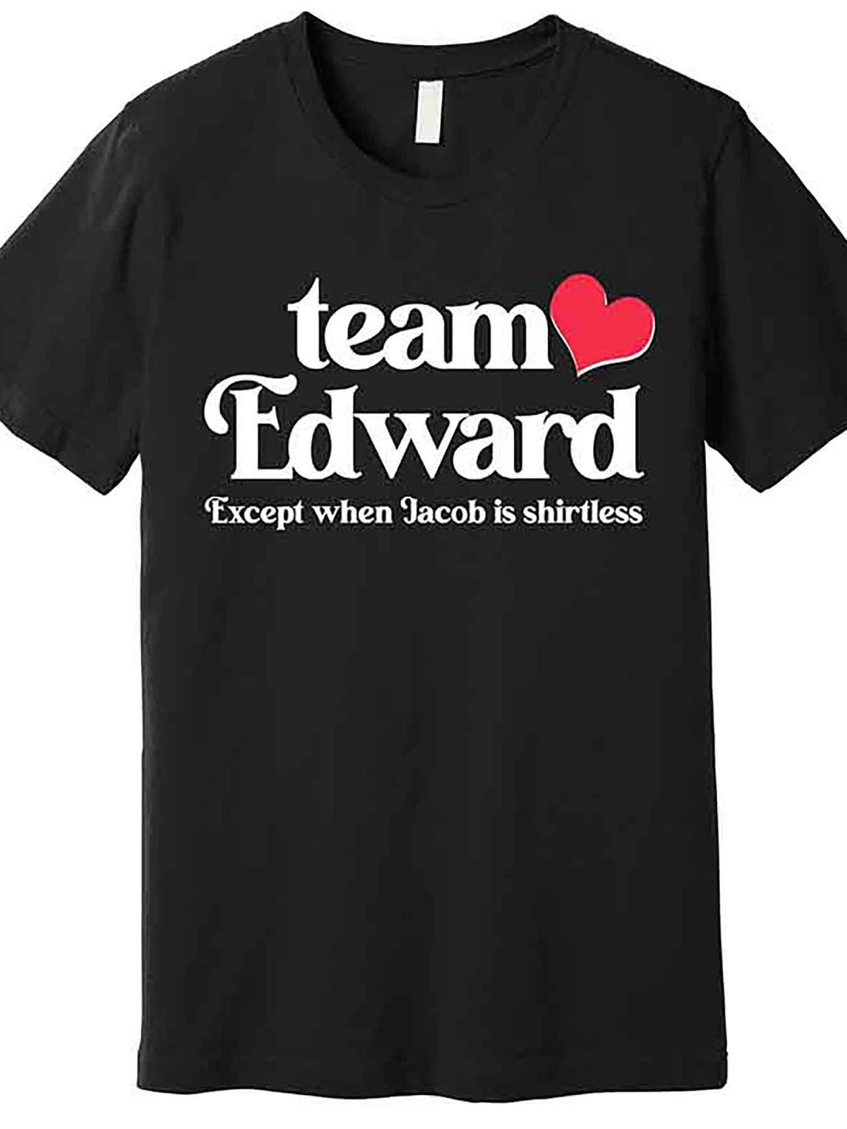 Funny "Team Edward Except When Jacob is Shirtless" Men’s Graphic T-Shirt - Black Cotton Short Sleeve Tee with Red & White Print, Casual Round Neck Design, Machine Washable