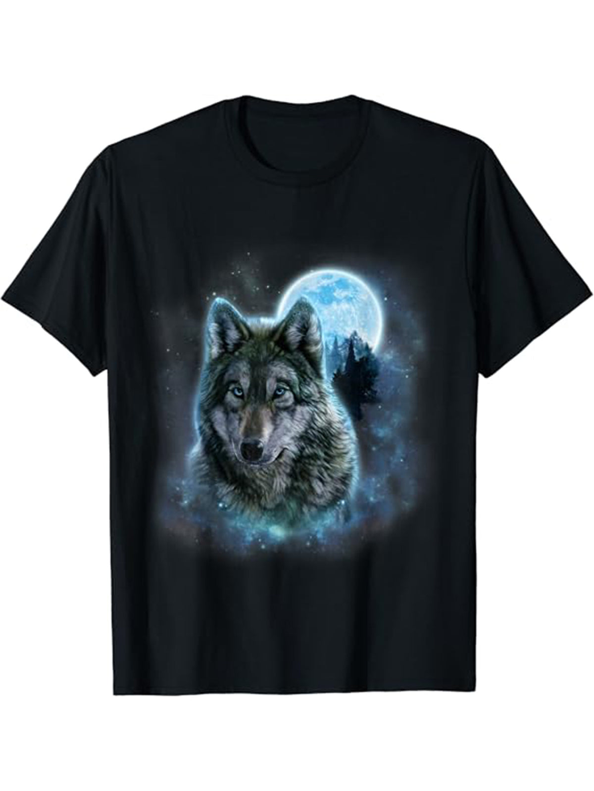 Men's Mystical Wolf Graphic Cotton Tee - Casual & Comfy Short Sleeve Crew Neck T-Shirt with Cosmic Background, Machine Washable, Perfect for All Seasons, Wolf T Shirt