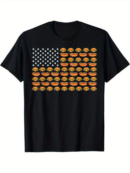 Funny BBQ Printed Men's Cotton Graphic T-shirt, Casual Short Sleeve Crew Neck T-shirt, Men's Tee For Outdoor