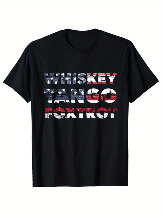 Whiskey Drinking Printed Men's Cotton Graphic T-shirt, Casual Short Sleeve Crew Neck T-shirt, Men's Tee For Outdoor