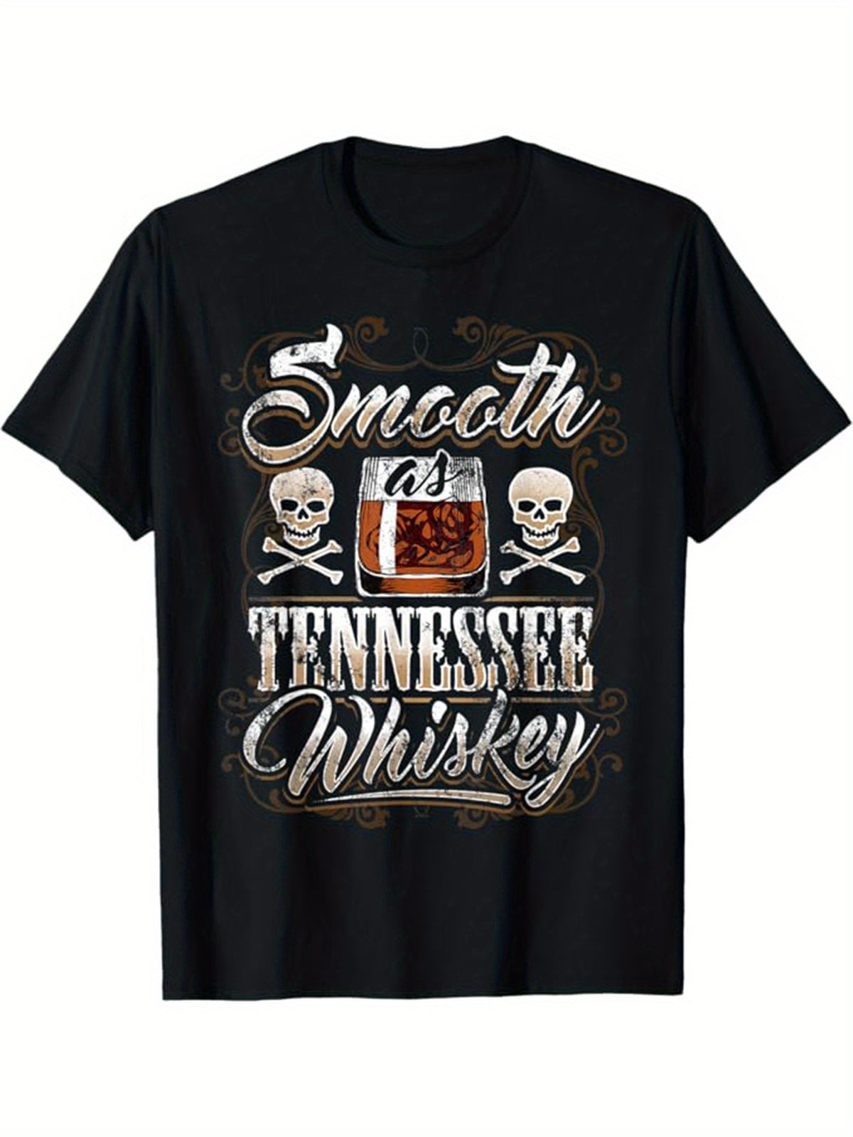 Whiskey Drinking Printed Men's Cotton Graphic T-shirt, Casual Short Sleeve Crew Neck T-shirt, Men's Tee For Outdoor