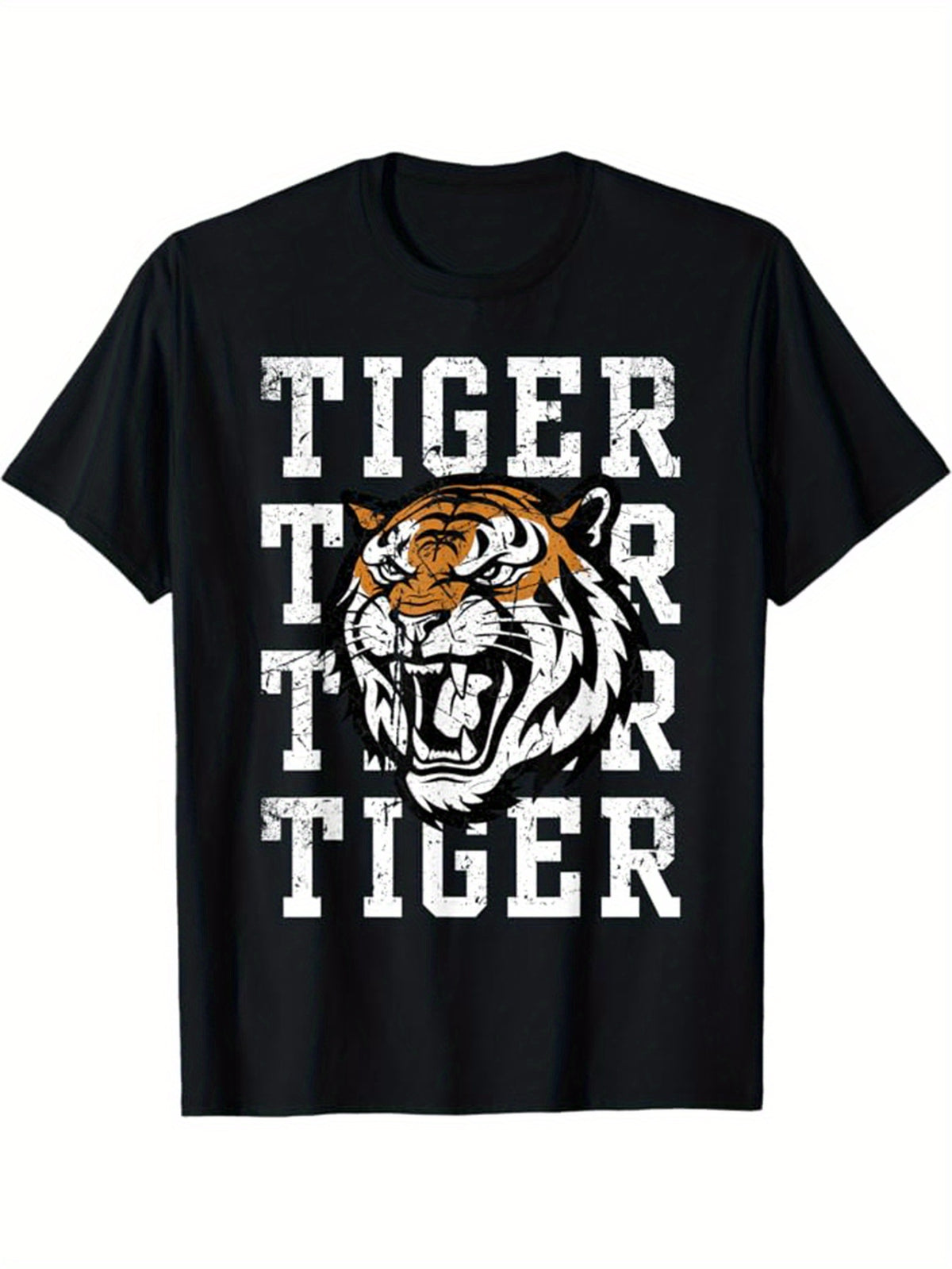 Tiger Printed Men's Cotton Graphic T-shirt, Casual Short Sleeve Crew Neck Gamer T-shirt, Men's Tee For Outdoor
