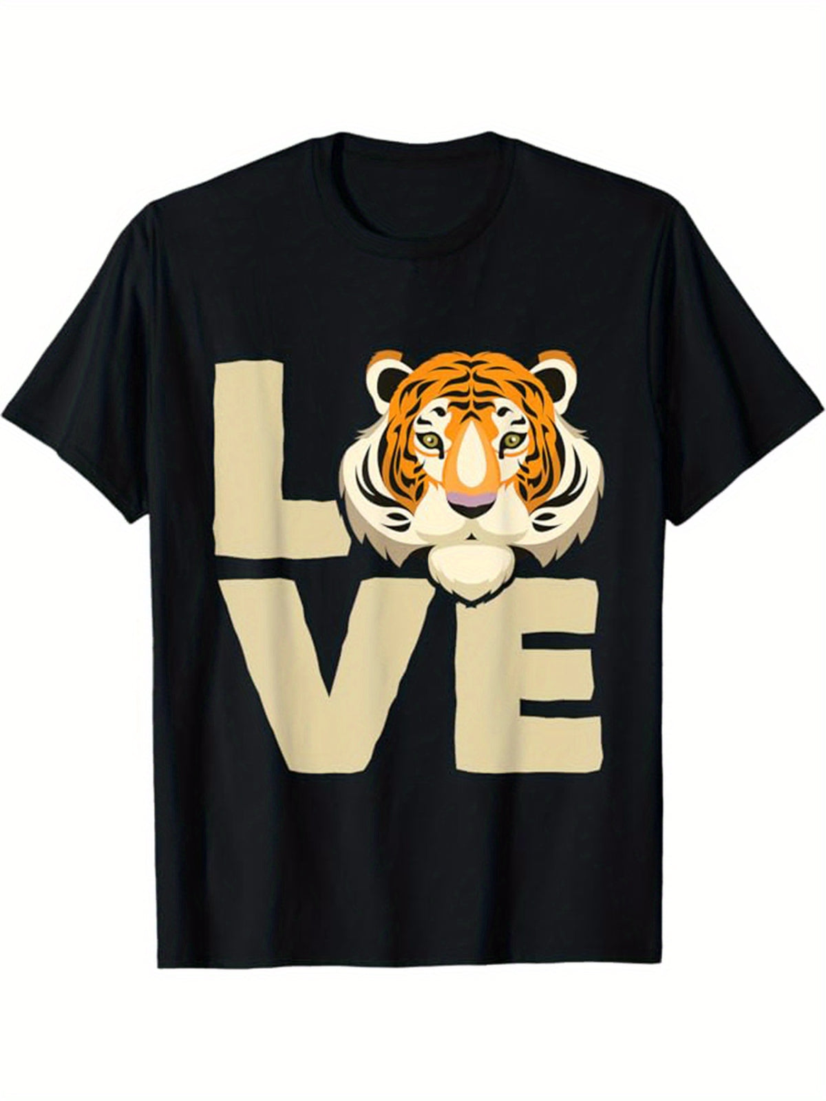 Tiger Printed Men's Cotton Graphic T-shirt, Casual Short Sleeve Crew Neck Gamer T-shirt, Men's Tee For Outdoor