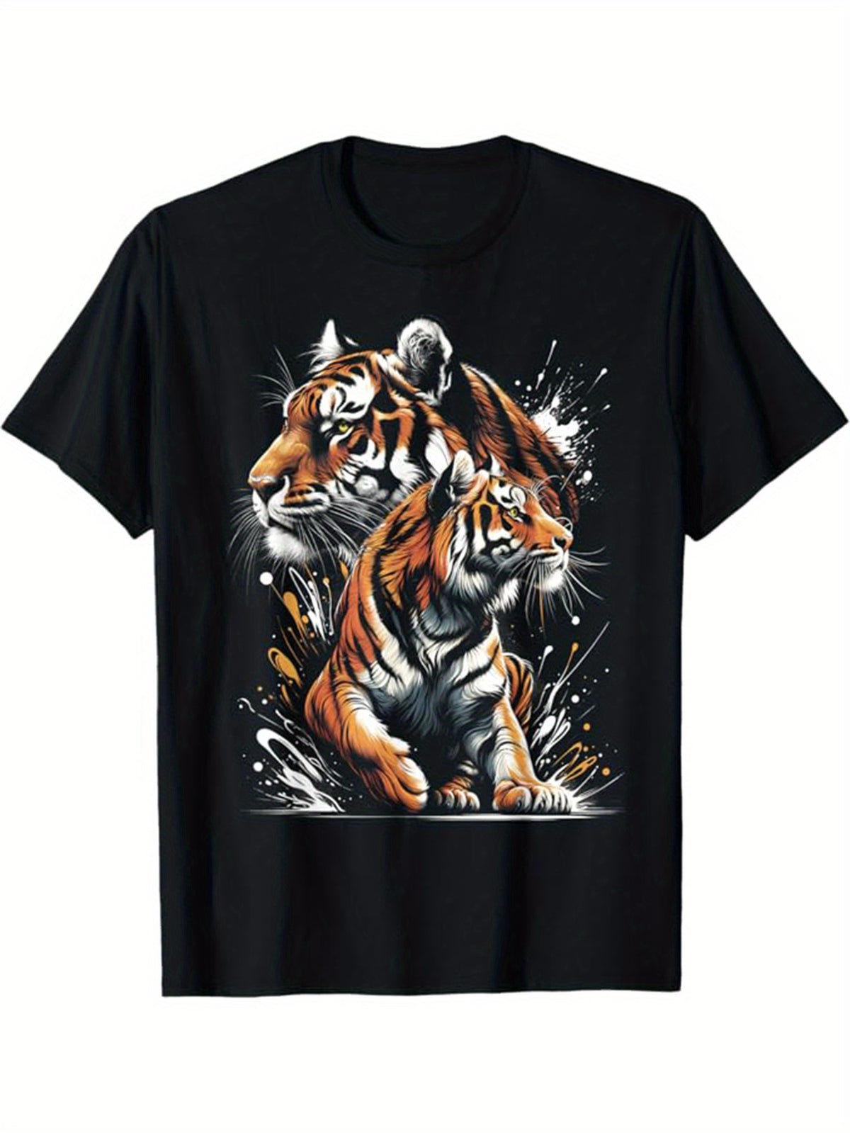 Tiger Printed Men's Cotton Graphic T-shirt, Casual Short Sleeve Crew Neck Gamer T-shirt, Men's Tee For Outdoor