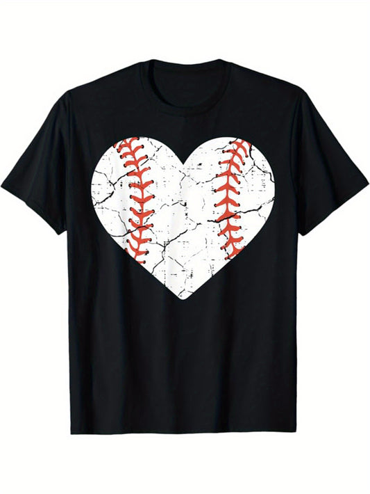 Baseball Printed, Men's Cotton Graphic T-shirt, Casual Short Sleeve Crew Neck Gamer T-shirt, Men's Tee For Outdoor
