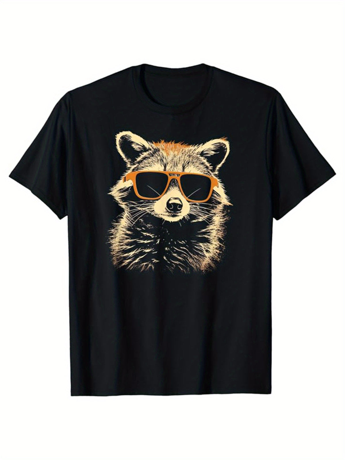 Reccoon Printed, Men's Cotton Graphic T-shirt, Casual Short Sleeve Crew Neck Gamer T-shirt, Men's Tee For Outdoor