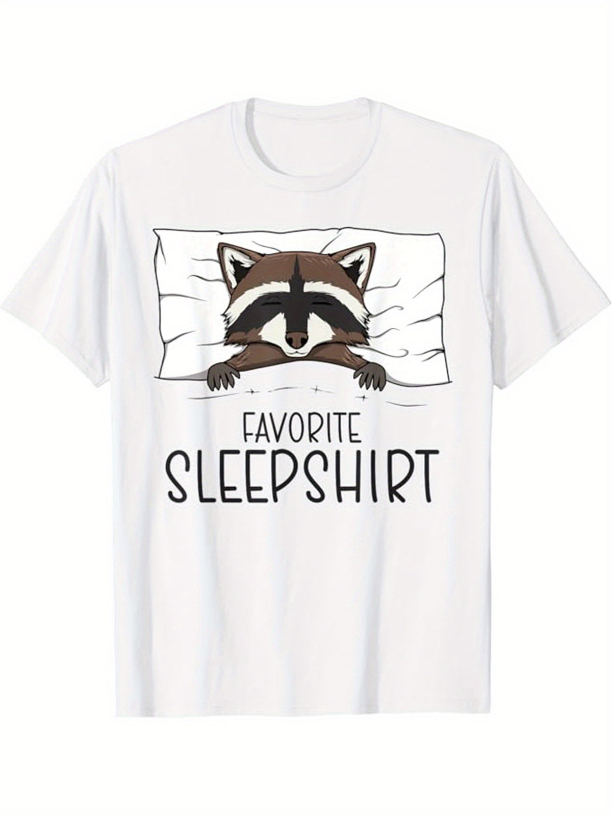 Reccoon Printed, Men's Cotton Graphic T-shirt, Casual Short Sleeve Crew Neck Gamer T-shirt, Men's Tee For Outdoor