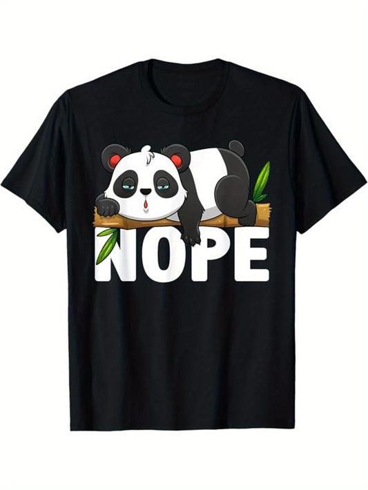Panda Printed, Men's Cotton Graphic T-shirt, Casual Short Sleeve Crew Neck Gamer T-shirt, Men's Tee For Outdoor