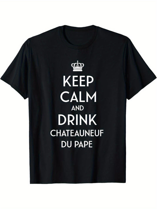 Wine Printed, Men's Cotton Graphic T-shirt, Casual Short Sleeve Crew Neck Gamer T-shirt, Men's Tee For Outdoor