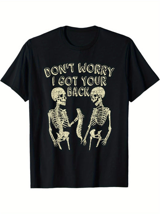 Skeleton Print Men's Cotton T-shirt, Graphic Tee Men's Outdoor Clothes, Men's Halloween Clothing, Casual Short Sleeve Crew Neck T-shirt, Tops For Men, Gift For Men