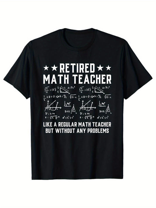 Math Print Men's Cotton Funny T-shirt, Graphic Tee Men's Outdoor Clothes, Men's Halloween Clothing, Casual Short Sleeve Crew Neck T-shirt, Tops For Men, Gift For Teacher