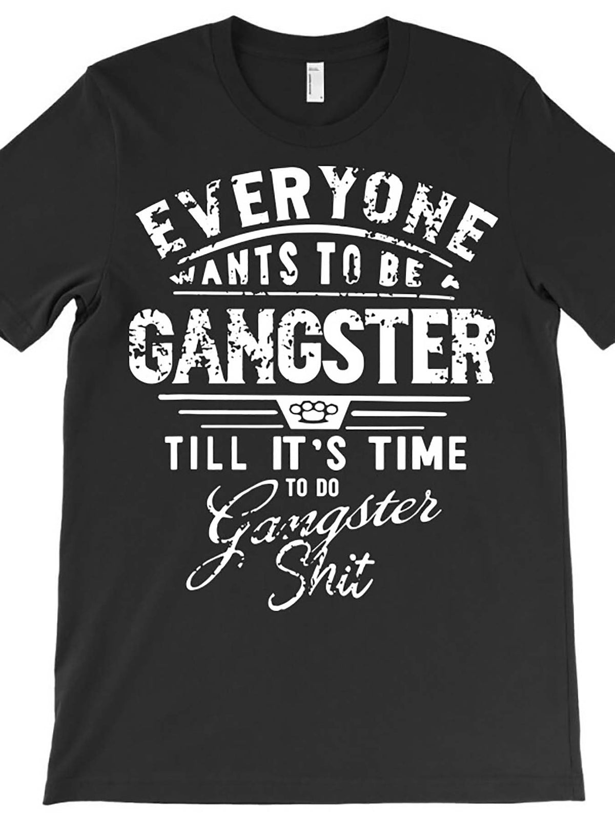 [Casual Style] Men's "Everyone Wants to Be a Gangster" Graphic T-Shirt - Casual Black Cotton Tee with Short Sleeves, Crew Neck, Machine Washable, Casual Wear | Casual Style Shirt | Knitted Texture