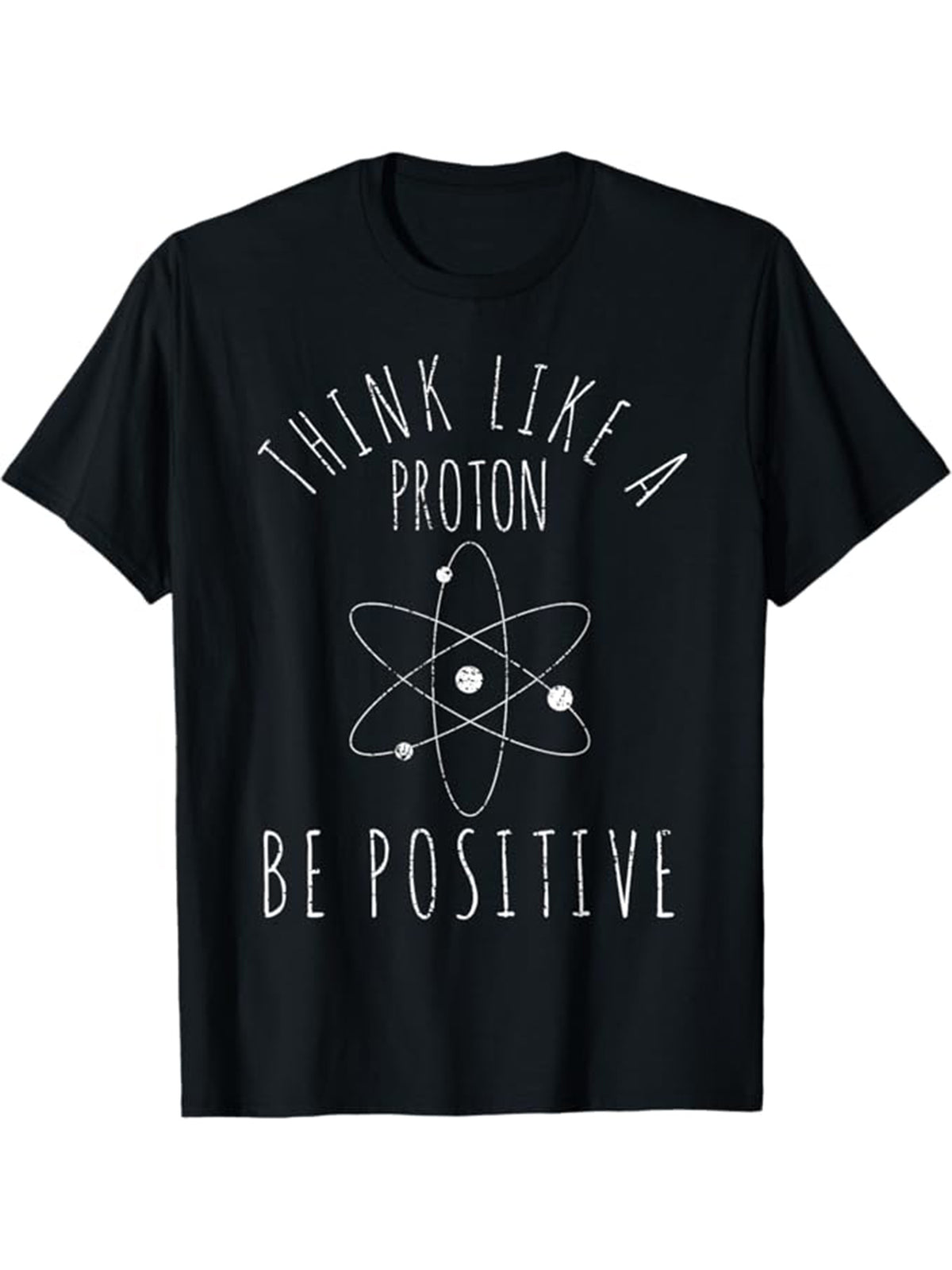 Men's Cotton Graphic T-Shirt - "for THINK Like a Proton, Be Positive" Design, Casual Short Sleeve Crew Neck Tee, Black with White Print, Relaxed Fit, Machine Washable, Perfect for Casual Attire, Allseason Apparel | Quirky Print | Cotton Fabric