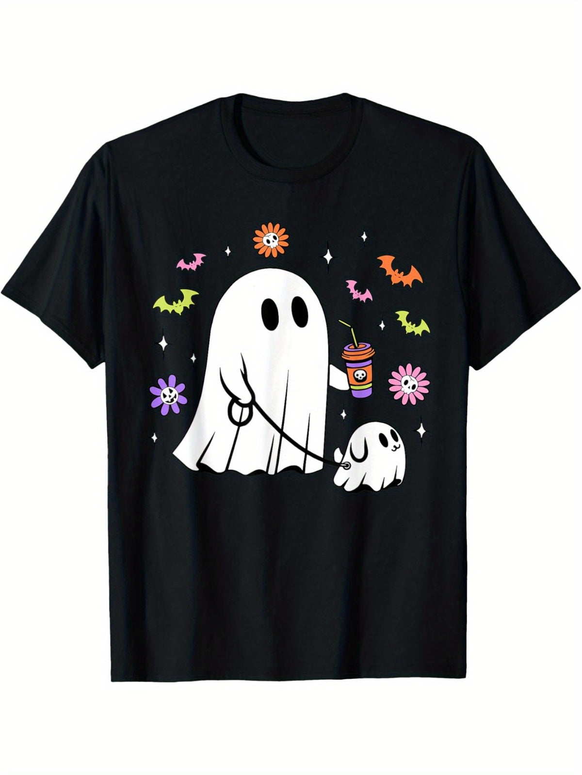 Funny Ghost Walking Dog Spooky Ghost Coffee Halloween Dog T-Shirt