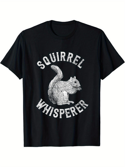 Vintage Squirrel Whisperer Print Men's Cotton T-shirt, Casual Fashion Tee, Street Style Short Sleeve Crew Neck Shirt