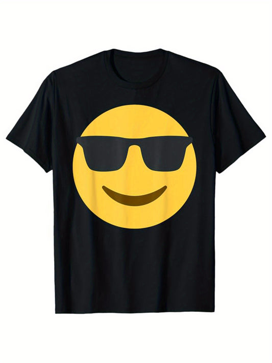 Smile Print Men's Cotton T-shirt, Graphic Tee Men's Funny Happy Outdoor Clothes, Men's Clothing, Casual Short Sleeve Crew Neck T-shirt, Tops For Men, Gift For Men