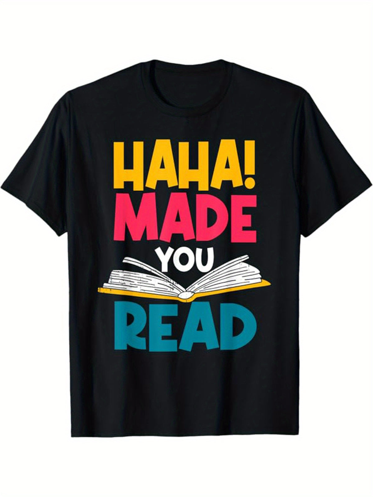 "HAHA! MADE YOU READ" Letter And Book Graphic Print T-shirt For Men, Pure Cotton Short Sleeve Tee, Summer Top For Casual Wear