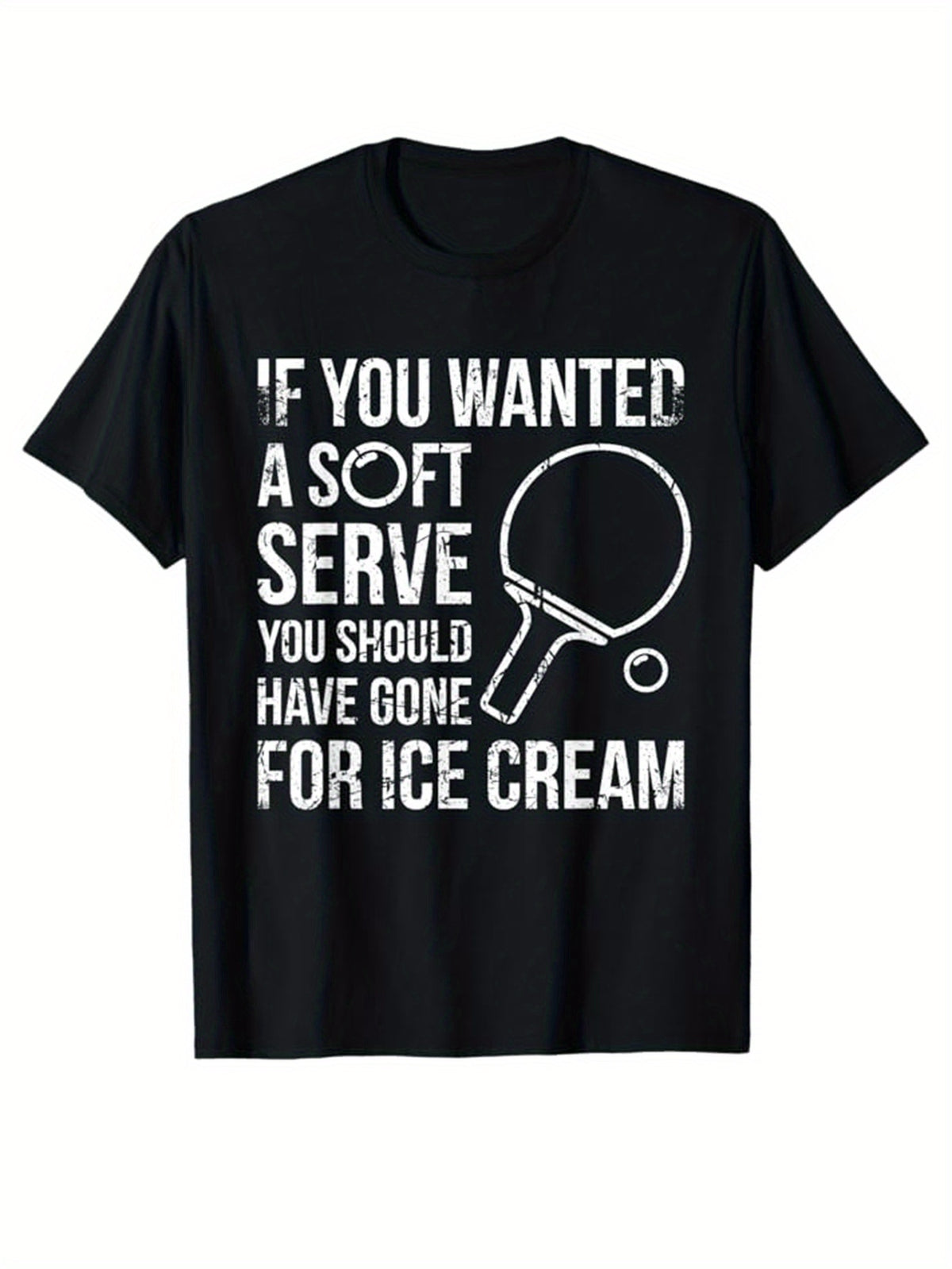 Men's Cotton T-Shirt With Table Tennis Print, Casual Short Sleeve Round Neck Tee, Soft Comfortable Top, Ping Pang Print Tee