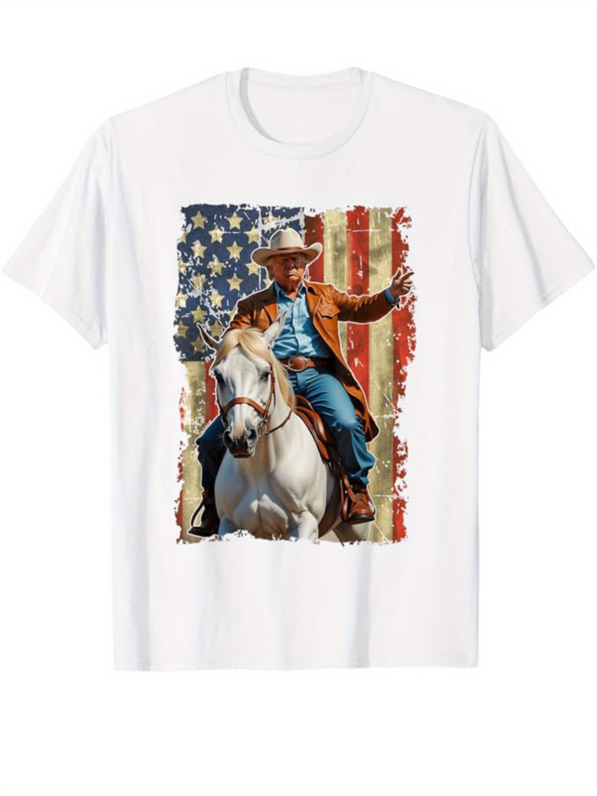 Donald Trump Print Men's Cotton Casual T-shirt, Short Sleeve Crew Neck Top, Men's Clothing