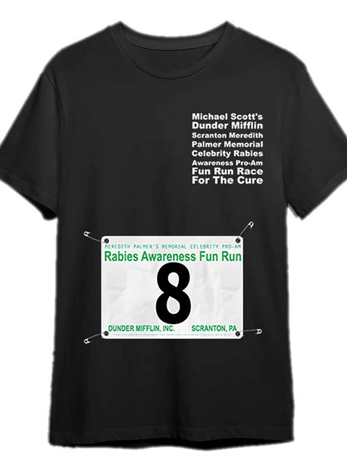Dunder Mifflin Fun Run Race #8 Phyllis Memorial T-Shirt, 100% Cotton Crew Neck Short Sleeve Tee, Casual Knit Fabric with Medium Stretch, Solid Color Graphic Shirt for Men - Black