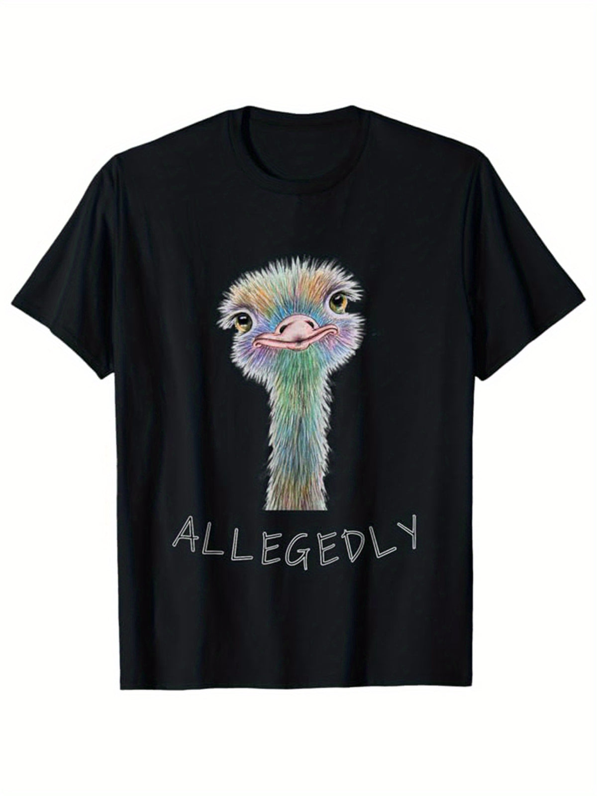 Ostrich Print, Men's Cotton T-shirt, Graphic Tee Men's Outdoor Clothes, Men's Clothing, Casual Short Sleeve Crew Neck T-shirt