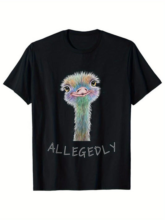 Ostrich Print, Men's Cotton T-shirt, Graphic Tee Men's Outdoor Clothes, Men's Clothing, Casual Short Sleeve Crew Neck T-shirt