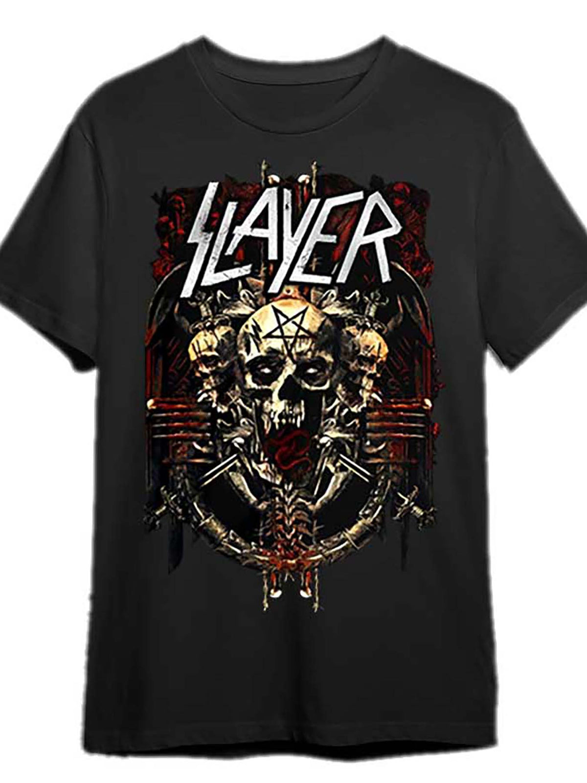 Slayer Demonic Graphic Men's Black T-Shirt - Short Sleeve, Cotton, Machine Washable, Casual Style with Skull and Pentagram Design, Band Merchandise|Bold Print Shirt|Glossy Finish